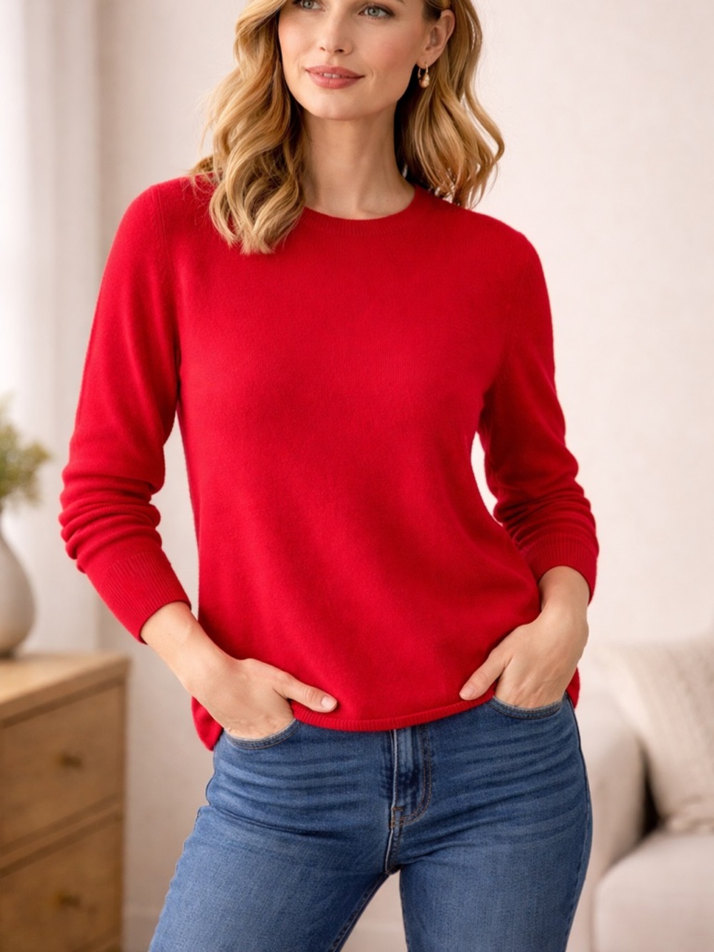 Charter Club 100% Cashmere Sweater Red Crew Neck Long Sleeve Size L